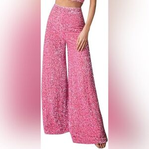 NWOT pink sequin glitter wide leg pants